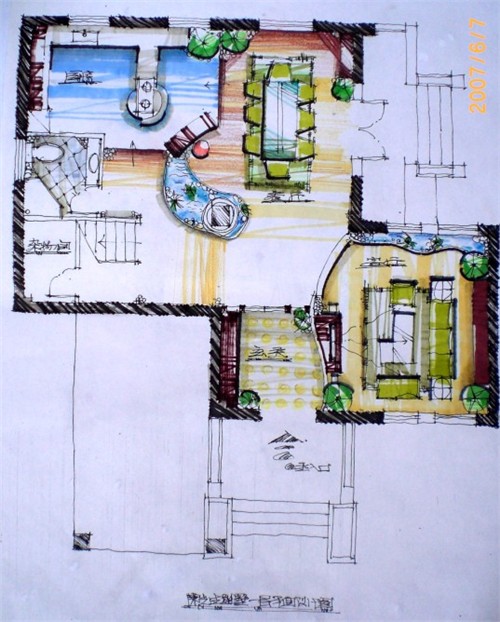 别墅手绘效果图7